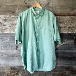 Smith & Hawken Mens VTG Linen Short Sleeve Button Up Camp Shirt XL Green Summer